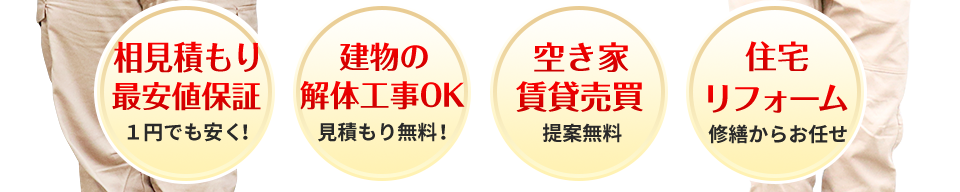 相見積もり最安値保証 建物の解体工事OK 空き家賃貸売買 住宅リフォーム